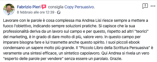 consulenza copy persuasivo testimonianza recensione fabrizio pieri