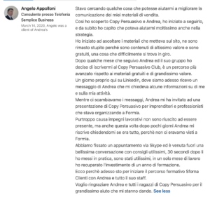 testimonianza angelo appolloni copy persuasivo club