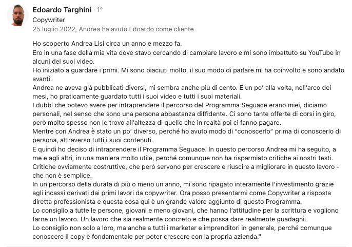 corsi copywriting: le opinioni dei Seguaci di Andrea Lisi e il suo Programma