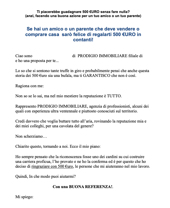 esempi lettere di acquisizione immobiliare referenze