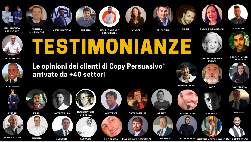 le opinioni dei clienti di copy persuasivo e andrea lisi, copywriter e direttore dell'agenzia copy persuasivo