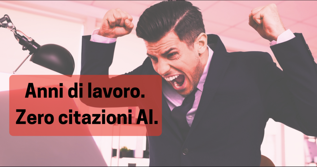 imprenditore di spalle che guarda uno schermo con una risposta ChatGPT il suo settore, i suoi competitor, nessuna traccia di lui.