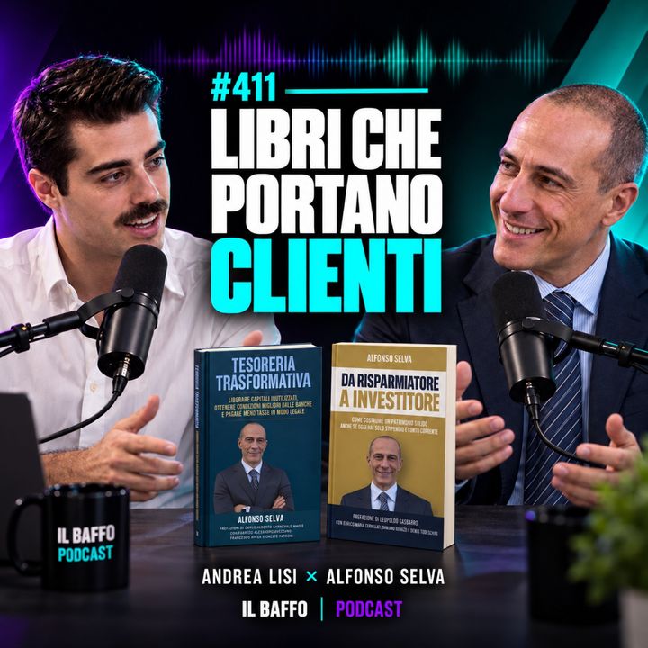 Andrea Lisi e Alfonso Selva conversano accanto alle copertine dei libri Tesoreria Trasformativa e Da risparmiatore a investitore